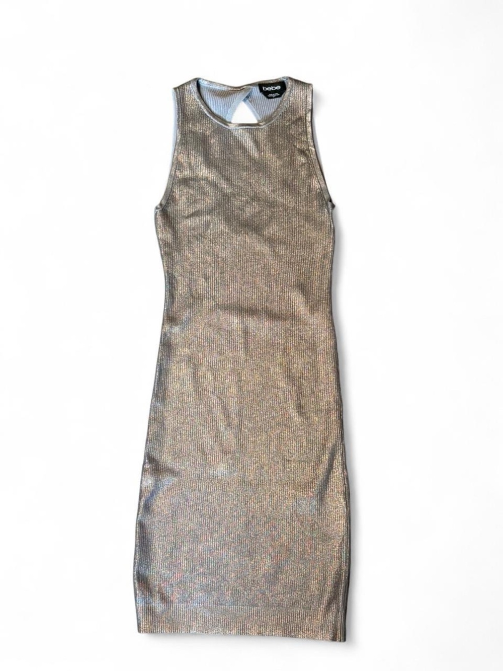 Y2K bebe Metallic Silver Sleeveless Bodycon Dress, Size Small